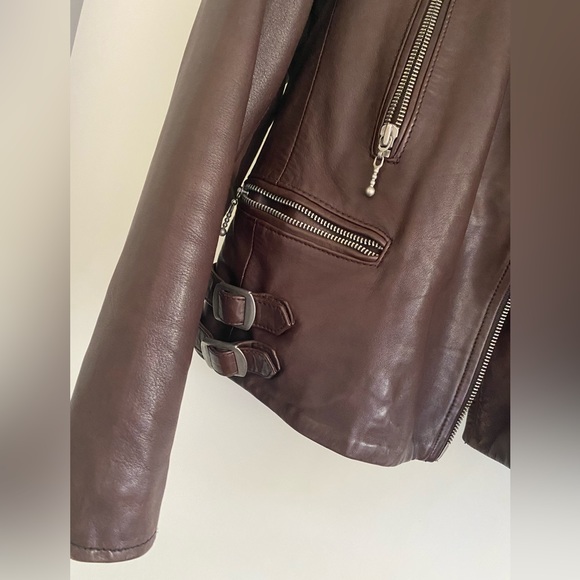 AllSaints Armstead Biker Leather Jacket in Oxblood - Picture 2 of 16